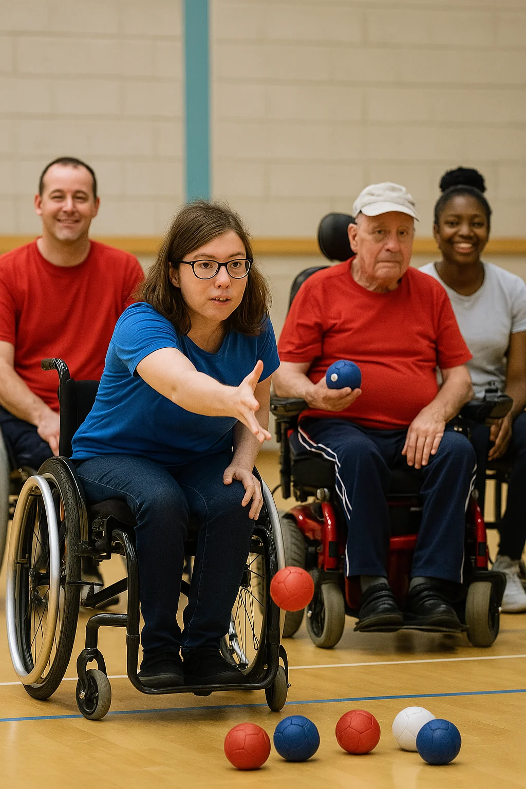 Groupe de résidents qui jouent à la boccia